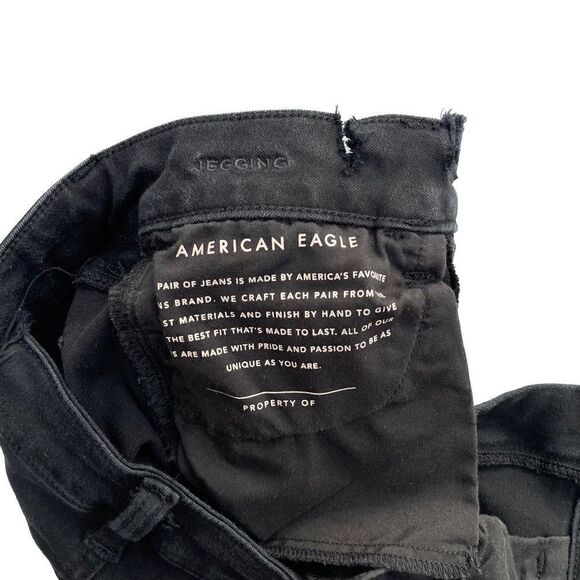 American Eagle Black Distressed Waistline Jegging Skinny Stretch Jeans Size 2 - Picture 9 of 10